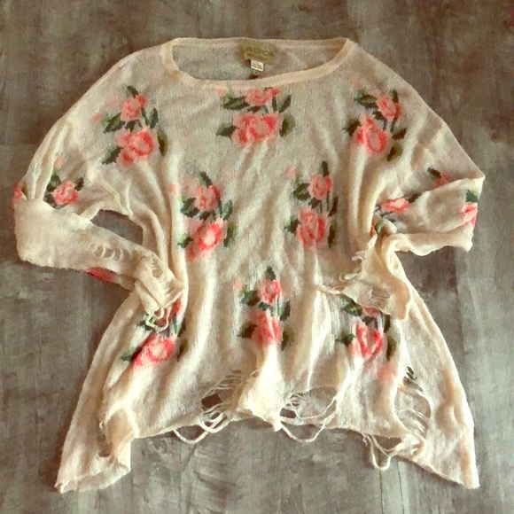 Wildfox White Label Distressed Flower Sweater - Picture 2 of 5
